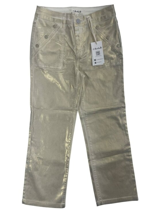 CHARLIE B Denim - Charlie B Metallic Gold Straight-Leg Stretch Jeans Regular Rise Wmn's Sz 2 NWT